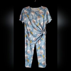 Cotton Blend Pajama Set - Sheep Heart Moon Star Women's M/XL